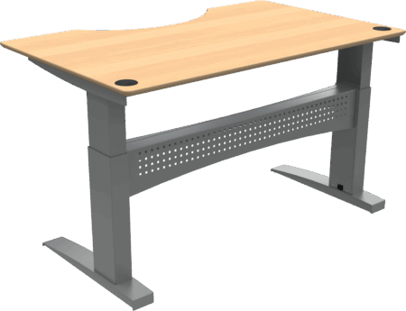 ZenNord FlexDesk to-bens hæve-/sænkebord (sit-stand skrivebord) med centerudskæring bøg bordplade sølv stel 160Ã100 cm